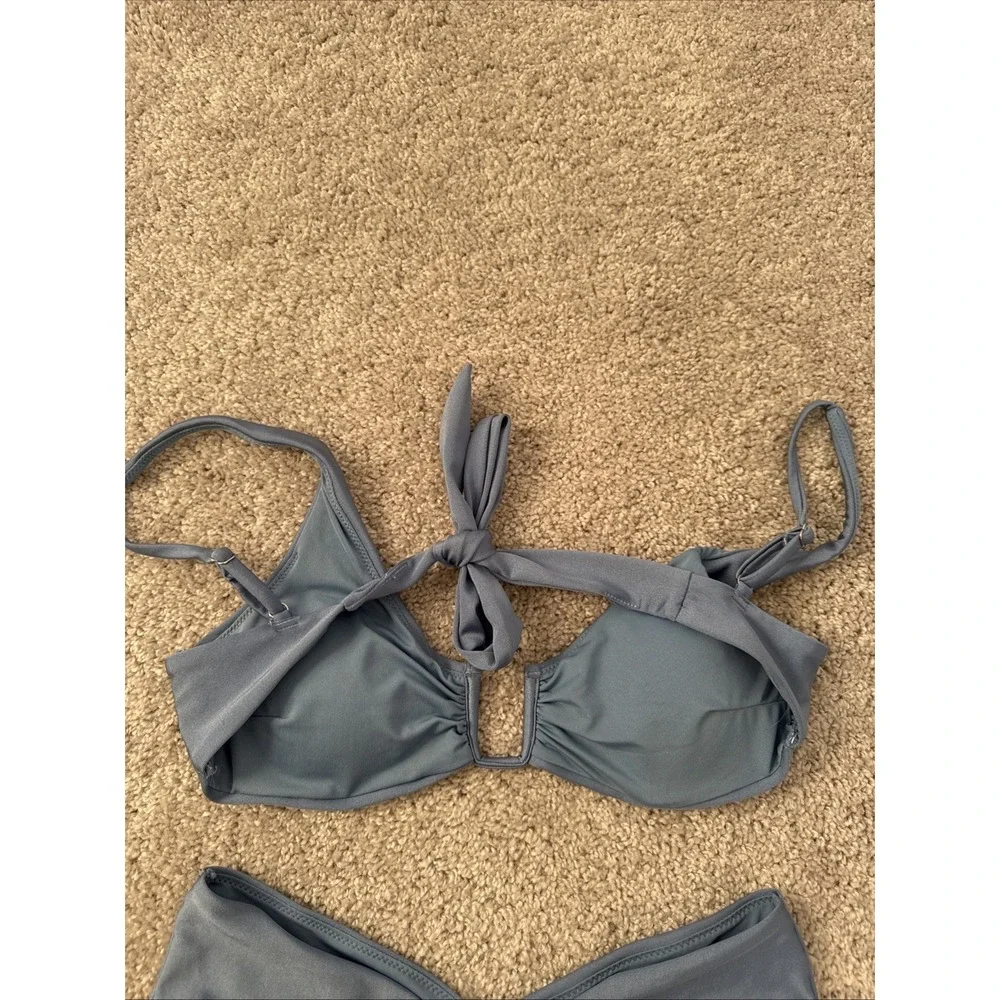 Blue Sheen Bikini H&M High Waisted Cheeky Bottoms Size M Top Size S